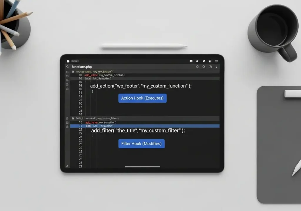 نمونه کد add_action و add_filter در فایل functions.php