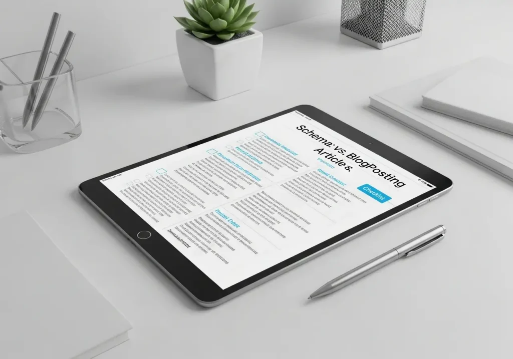 چک لیست مقایسه تفاوت اسکیما Article و اسکیما BlogPosting