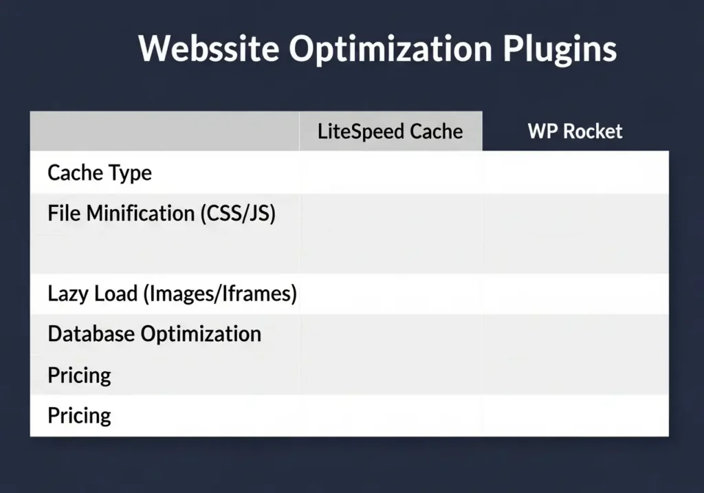 جدول مقایسه امکانات افزونه های کش LiteSpeed و WP Rocket