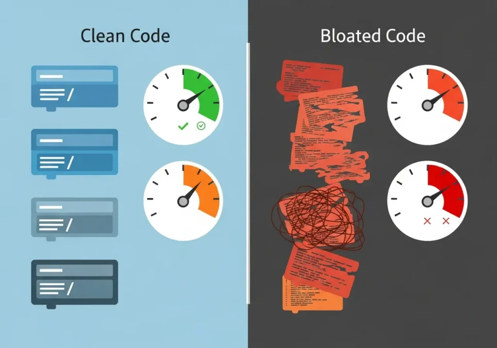 نمودار مقایسهای کدنویسی تمیز در مقابل کد آشفته