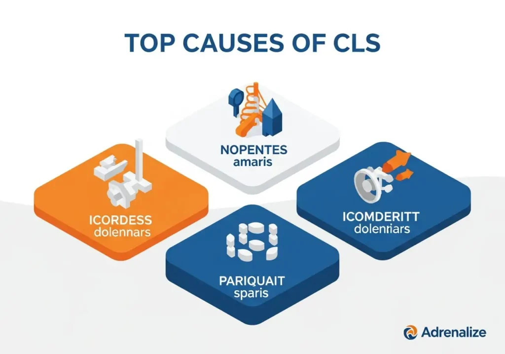 اینفوگرافیک دلایل اصلی ایجاد CLS (تصاویر بدون ابعاد، فونت ها، تبلیغات)
