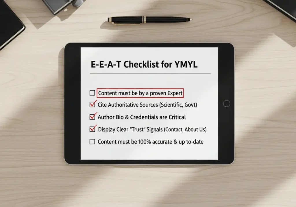 چک لیست الزامات E-E-A-T برای تولید محتوای YMYL