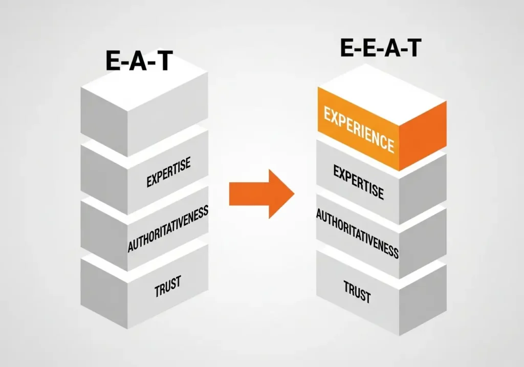 E-E-A-T در سئو چیست؟ (راهنمای جامع Experience, Expertise, Authority, Trust) 2 اینفوگرافیک تکامل E-A-T به E-E-A-T (اضافه شدن Experience)