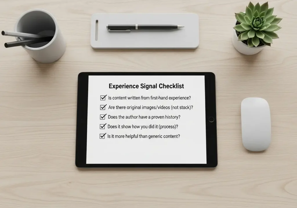 چک لیست تولید محتوای تجربی برای سیگنال Experience در E-E-A-T