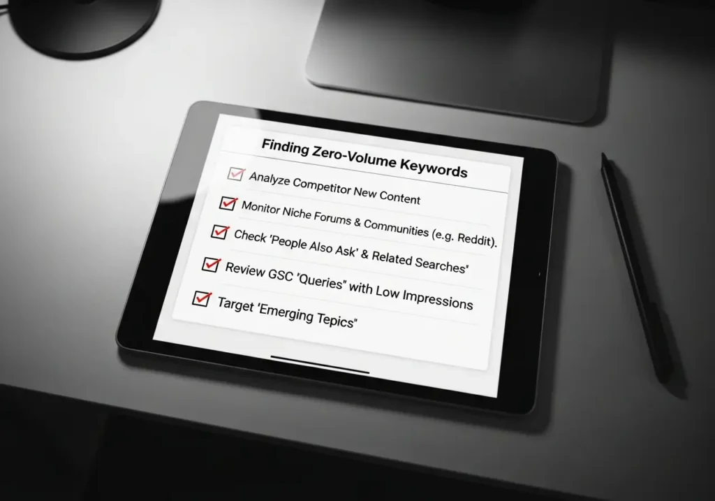 چک لیست روش‌های پیدا کردن کلمات کلیدی صفر جستجو (Zero-Volume Keywords)