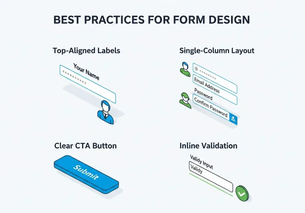 اینفوگرافیک بهترین روش‌های طراحی فرم (برچسب بالای فیلد، تک ستونه)