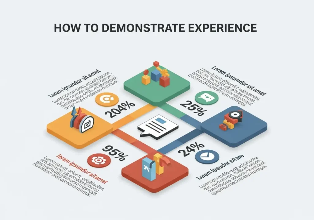 اینفوگرافیک روش های نمایش تجربه دست اول در محتوا (کیس استادی، تصاویر اصیل)