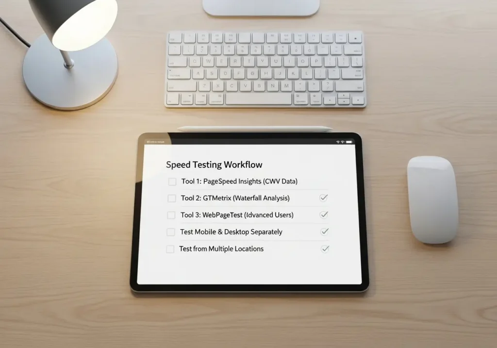 چک لیست ورک‌فلو تست سرعت سایت با ابزارهای مختلف