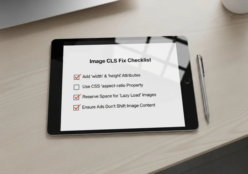 چگونه تصاویر وبسایت را برای CWV بهینه کنیم؟ (WebP و Lazy Load حرفهای) 3 چک لیست رفع خطای CLS ناشی از تصاویر (تنظیم width و height)
