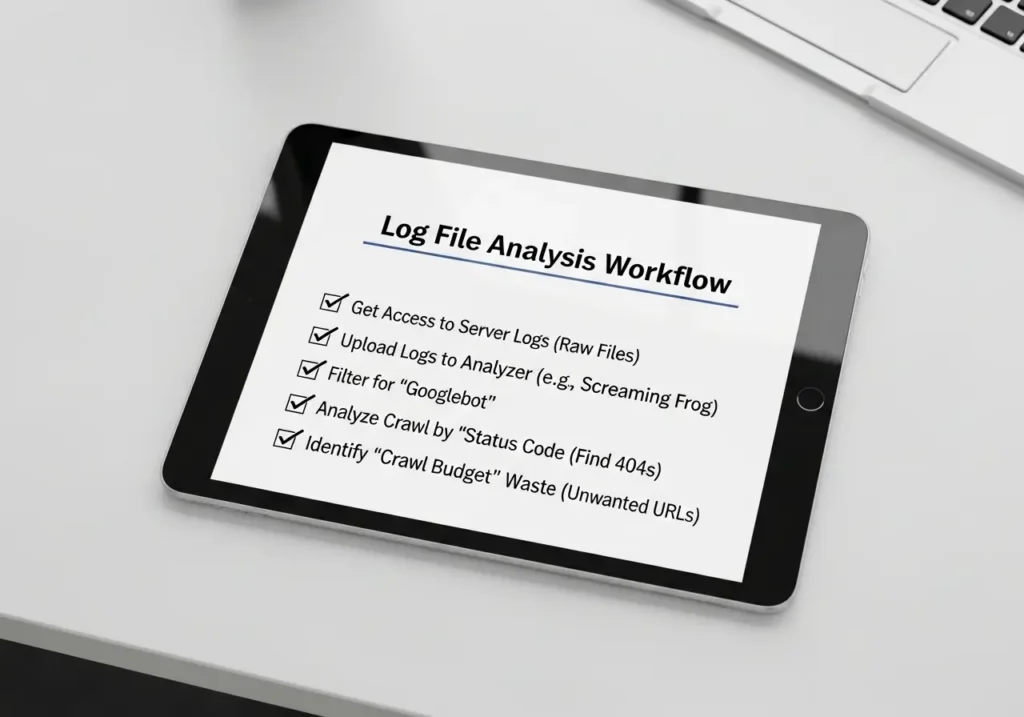 آموزش استفاده از ابزار Log File Analyzer برای درک رفتار رباتهای گوگل 2 چک لیست ورکفلو گام به گام آنالیز لاگ فایل سرور
