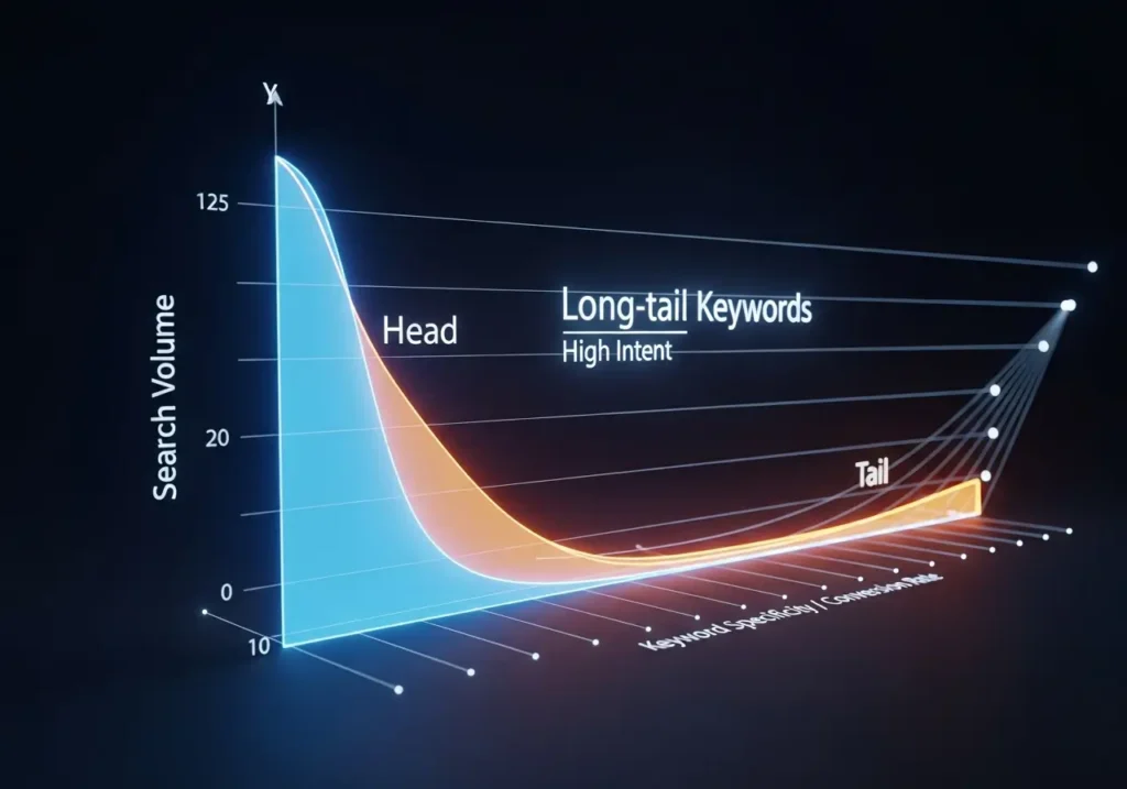 نمودار استراتژی کلمات کلیدی طولانی (Long-tail) و نرخ تبدیل