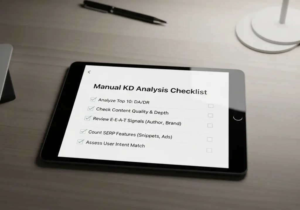 چک لیست تحلیل دستی SERP برای ارزیابی سختی کلمه کلیدی