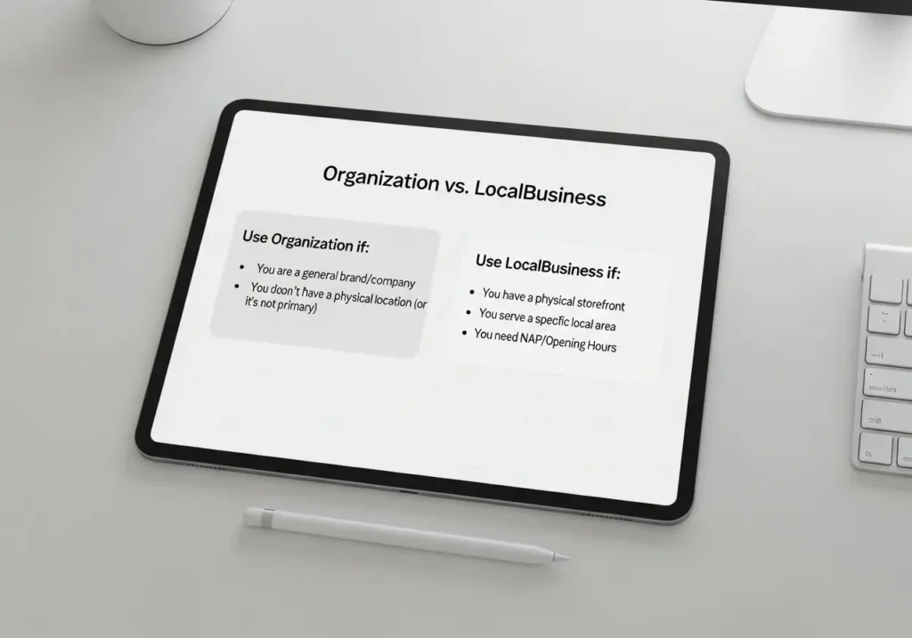 چک لیست مقایسه تفاوت اسکیما Organization و اسکیما LocalBusiness