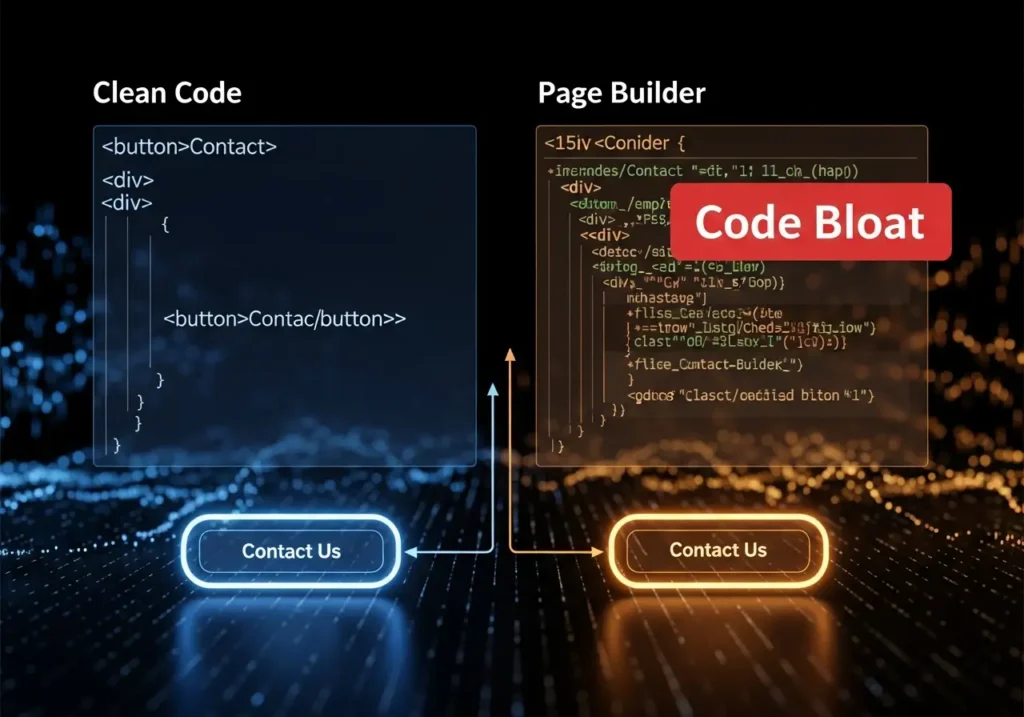 چرا نباید از Page Builder های سنگین (مانند المنتور) برای سایتهای شرکتی استفاده کرد؟ 1 مفهوم Code Bloat در پیج بیلدرهای سنگین وردپرس (مانند Elementor)