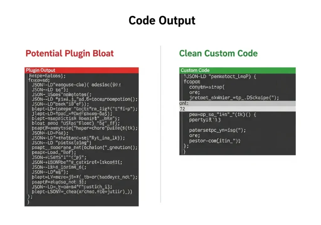 مقایسه کد اسکیما افزونه (Bloat) در مقابل کدنویسی تمیز سفارشی