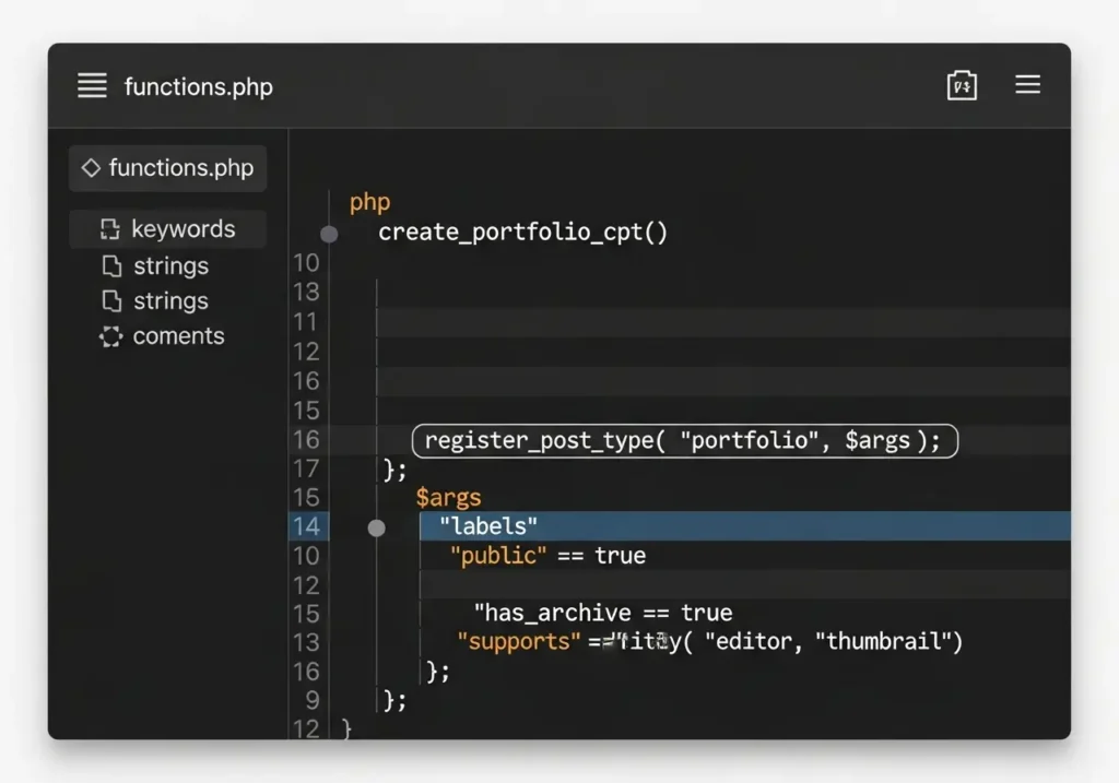 نمونه کد PHP برای ساخت Custom Post Type با تابع register_post_type