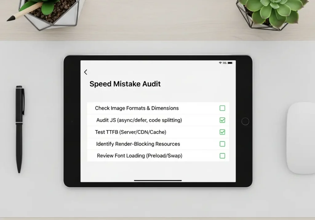 چک لیست حسابرسی اشتباهات رایج سرعت سایت