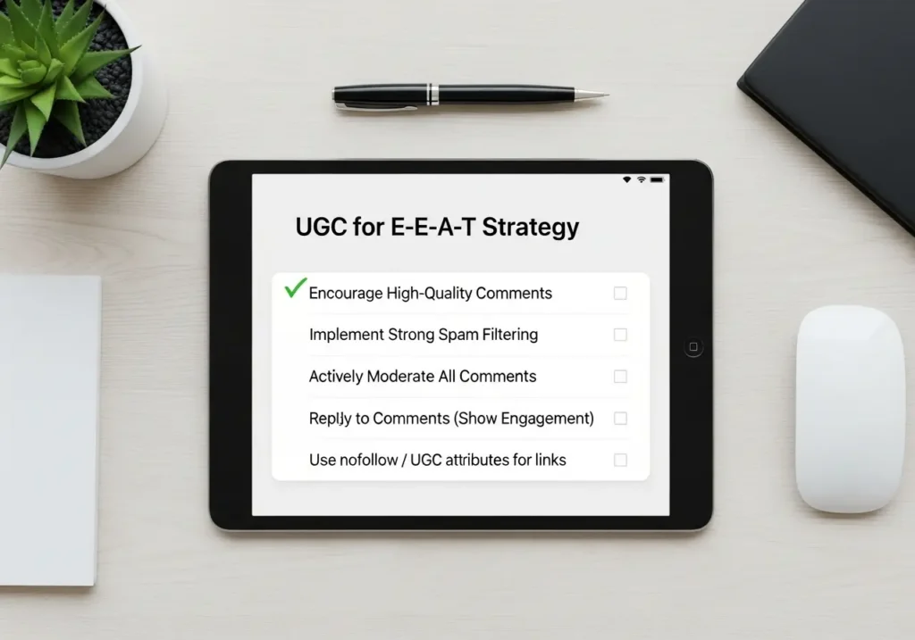 چک لیست استراتژی محتوای تولید شده توسط کاربر (UGC) برای E-E-A-T