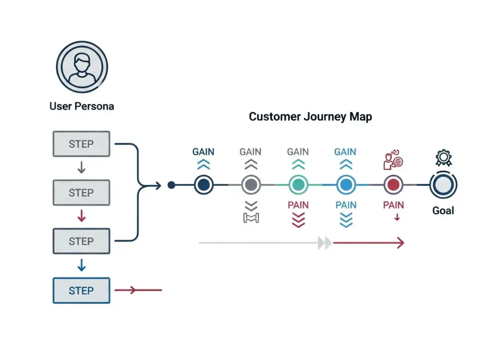 اینفوگرافیک فرآیند ساخت پرسونای کاربر و نقشه سفر مشتری