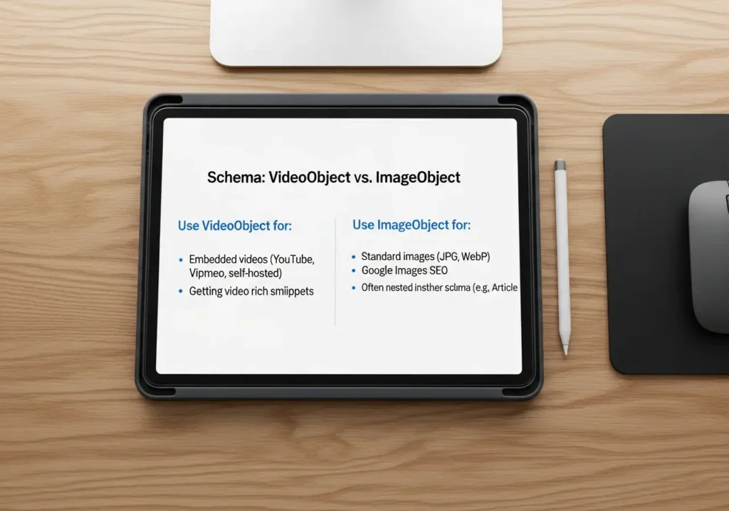 چک لیست مقایسه تفاوت اسکیما VideoObject و اسکیما ImageObject