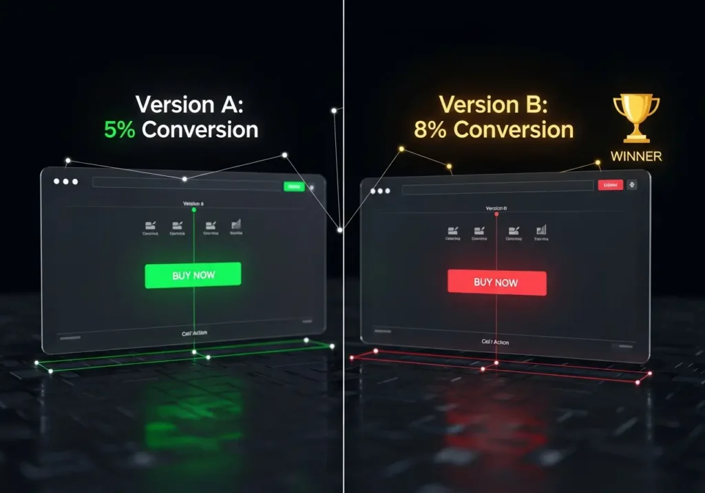 تست A/B در طراحی: چگونه دکمههای CTA را برای حداکثر Conversion بهینه کنیم؟ 1 مفهوم تست A/B در طراحی UI (مقایسه نسخه A و B)