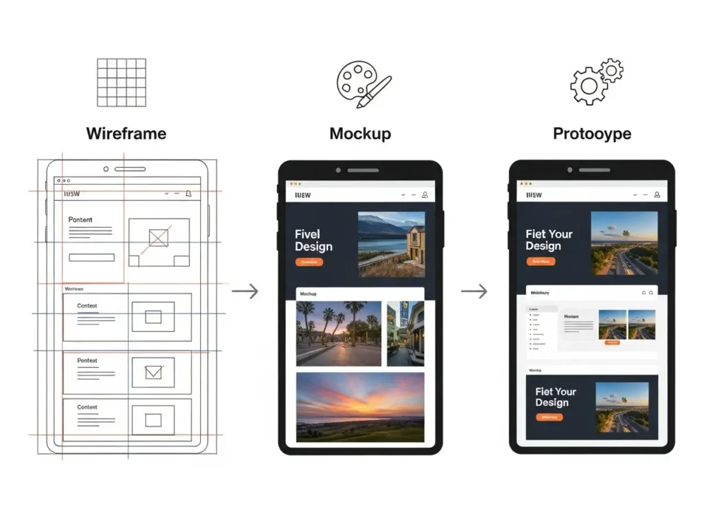 نمودار مقایسه‌ای وایرفریم، ماکاپ و پروتوتایپ