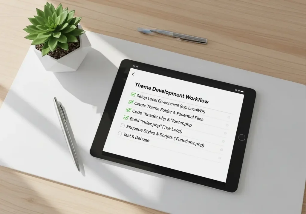 چک لیست ورک‌فلو گام به گام ساخت قالب وردپرس